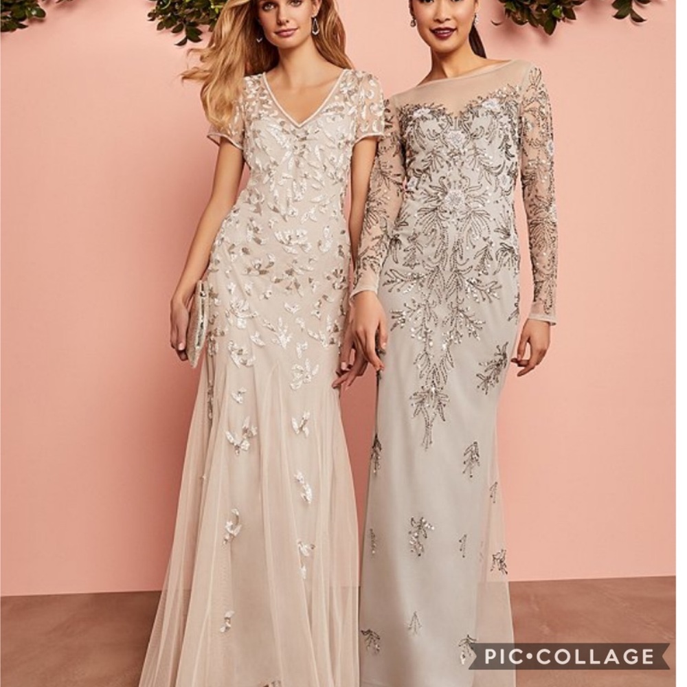 Adrianna Papell beaded godet short sleeves